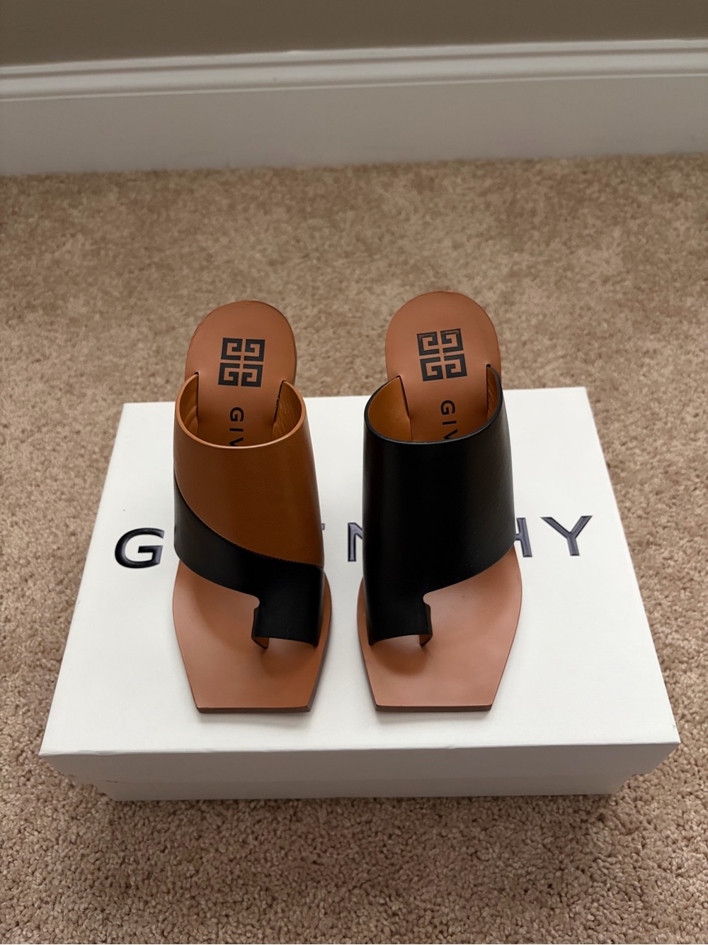 Givenchy Two-Tone Leather Mules in Black & Brown